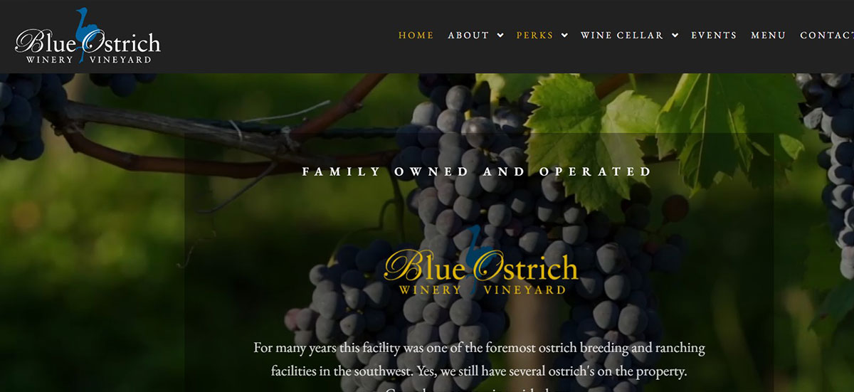 Blue Ostrich Winery Website